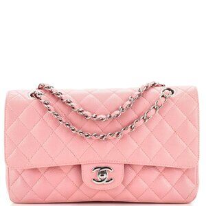 Authentic CHANEL Caviar Quilted Medium Classic Double Flap Bag Pink SHW Purse